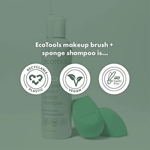 EcoTools Makeup Brush + Sponge Shampoo Cleanser, Deep Clean, Sulfate-Free, Fragrance-Free Brush Cleaner for Makeup Sponges & Tools, Vegan & Cruelty-Free, 8 fl. oz