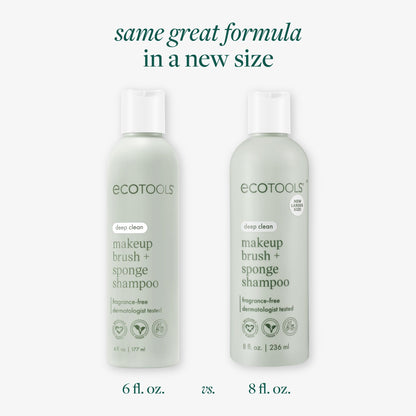 EcoTools Makeup Brush + Sponge Shampoo Cleanser, Deep Clean, Sulfate-Free, Fragrance-Free Brush Cleaner for Makeup Sponges & Tools, Vegan & Cruelty-Free, 8 fl. oz