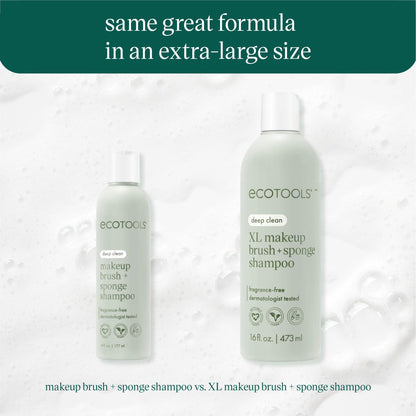 EcoTools Makeup Brush + Sponge Shampoo Cleanser, Deep Clean, Sulfate-Free, Fragrance-Free Brush Cleaner for Makeup Sponges & Tools, Vegan & Cruelty-Free, 8 fl. oz
